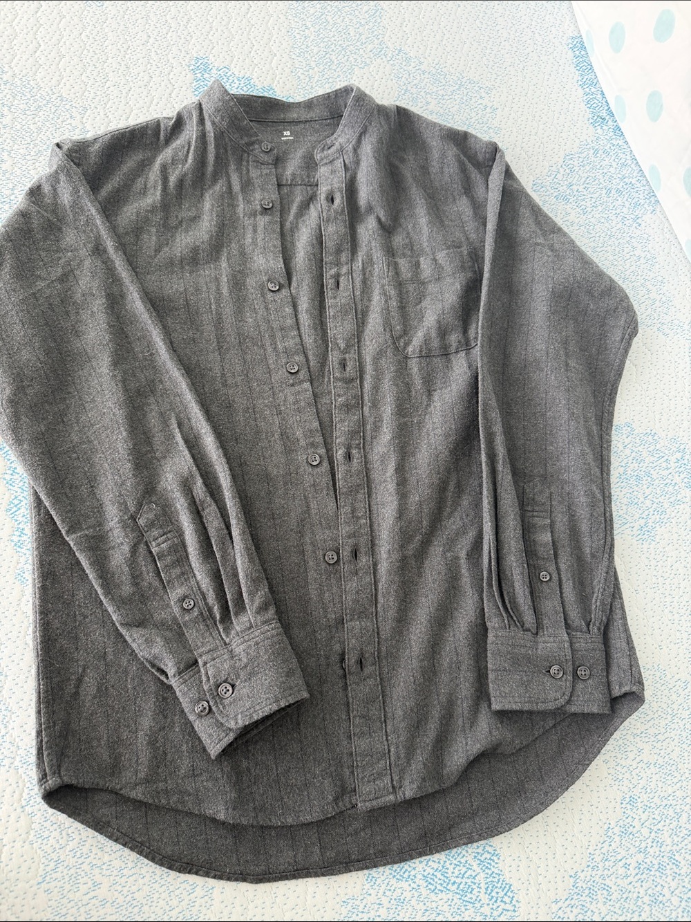 MUJI - Men's Mandarin Collar Long-Sleeve Shirt - Gray